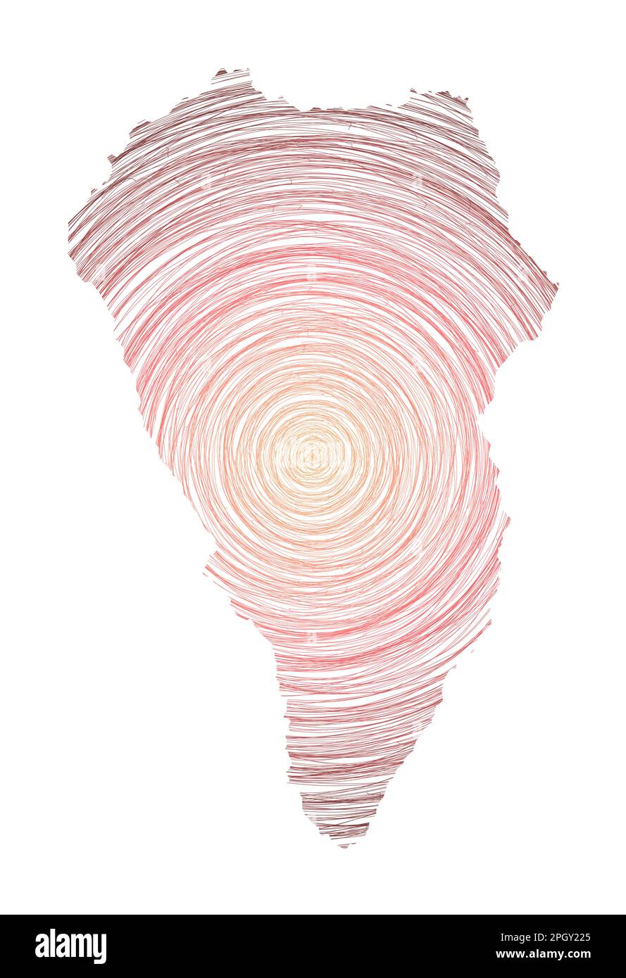 La Palma Karte gefüllt mit konzentrischen Kreisen. Skizzieren Sie Kreise in Form der Insel. Vektorabbildung. Stock Vektor