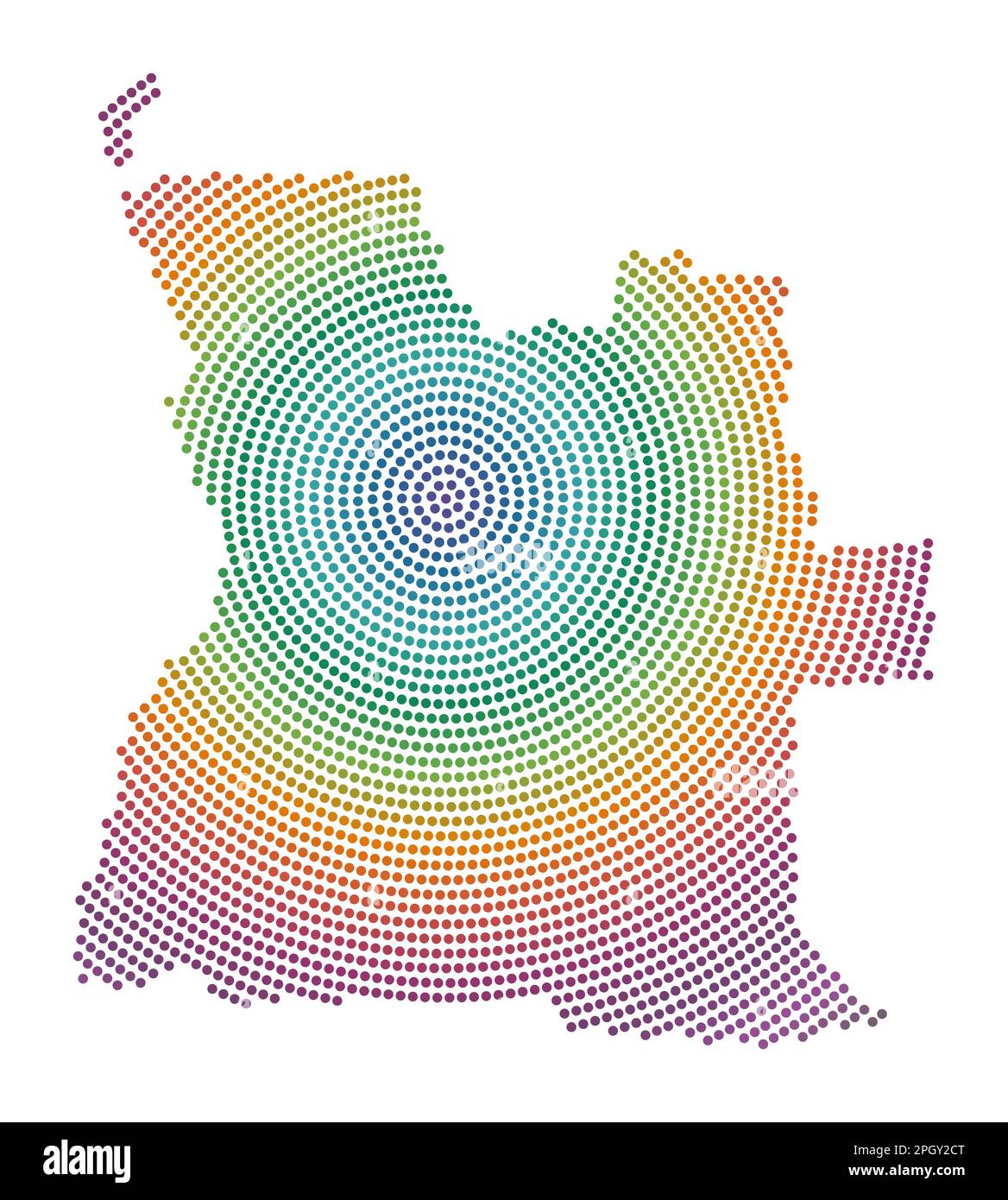Gepunktete Angola-Karte. Digitale Form Angolas. Technische Ikone des Landes mit graduierten Punkten. Wunderschöne Vektorillustration. Stock Vektor