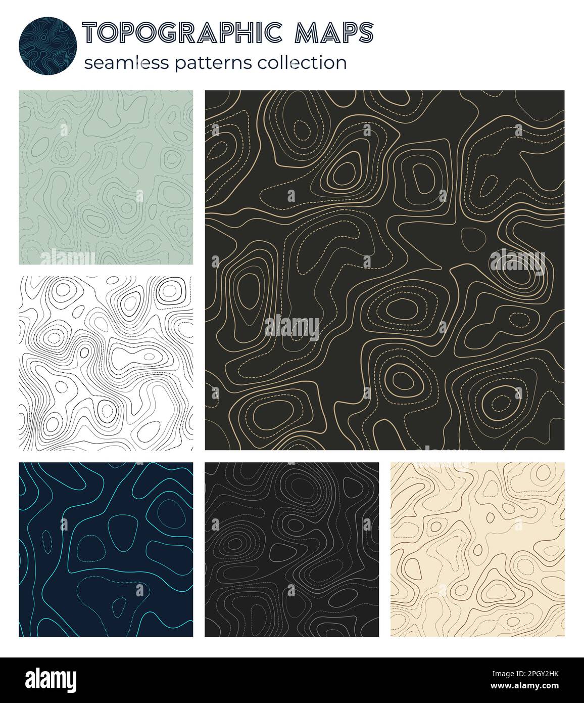 Topografische Karten. Authentische Isolationsmuster, nahtloses Design. Künstlerisch gekachelter Hintergrund. Vektorabbildung. Stock Vektor