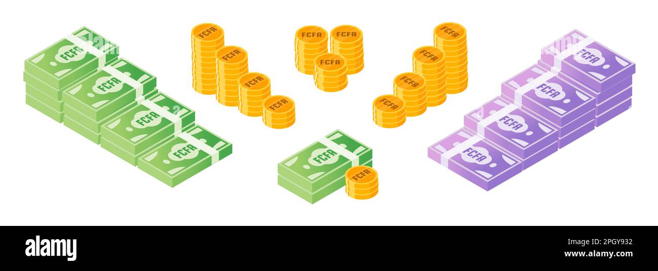 Geldbündel-Set aus zentralafrikanischen CFA-Franc Stock Vektor