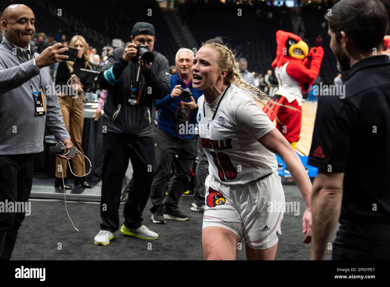 Hailey Guard Louisville guard Hailey Van Lith celebrates as she leaves the court ...