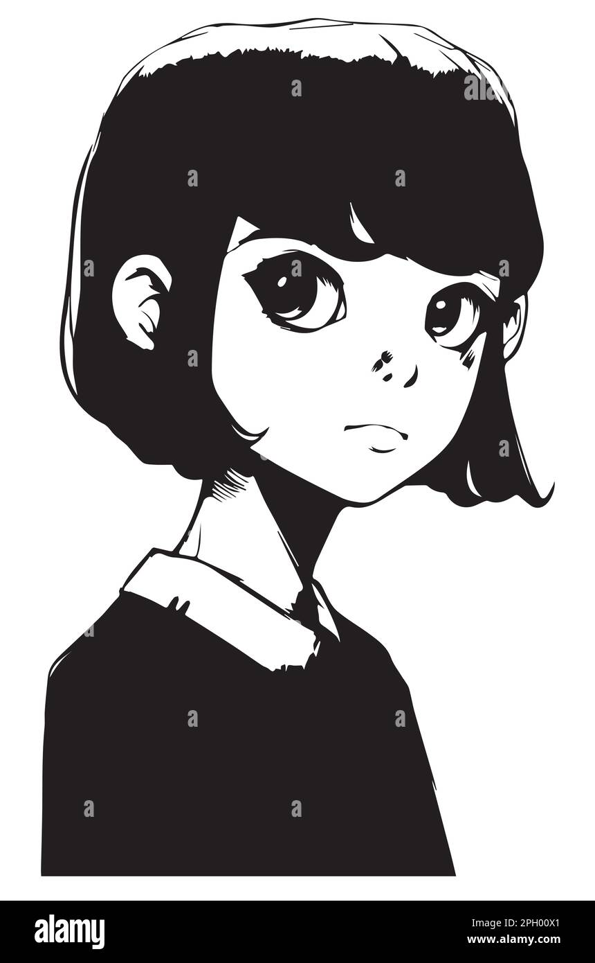 Süßes Anime-Mädchen. Vektorzeichnung des japanischen Zeichentrickzeichens. Manga-Kunst der Teenagerin Stock Vektor