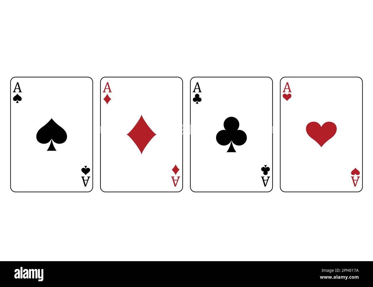 Spielkarten – ein Satz Ass-Karten, Herzensäcke, Pik, Knüppel und Diamanten-Karten, Vektorgrafik Stock Vektor