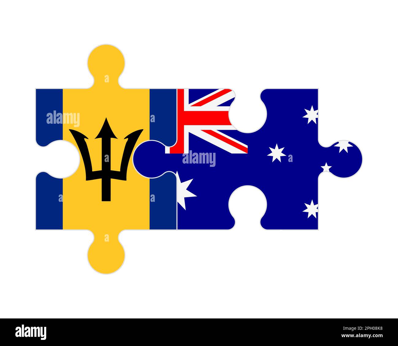 Zusammenhängendes Puzzle von Flaggen von Barbados und Australien, Vektor Stock Vektor