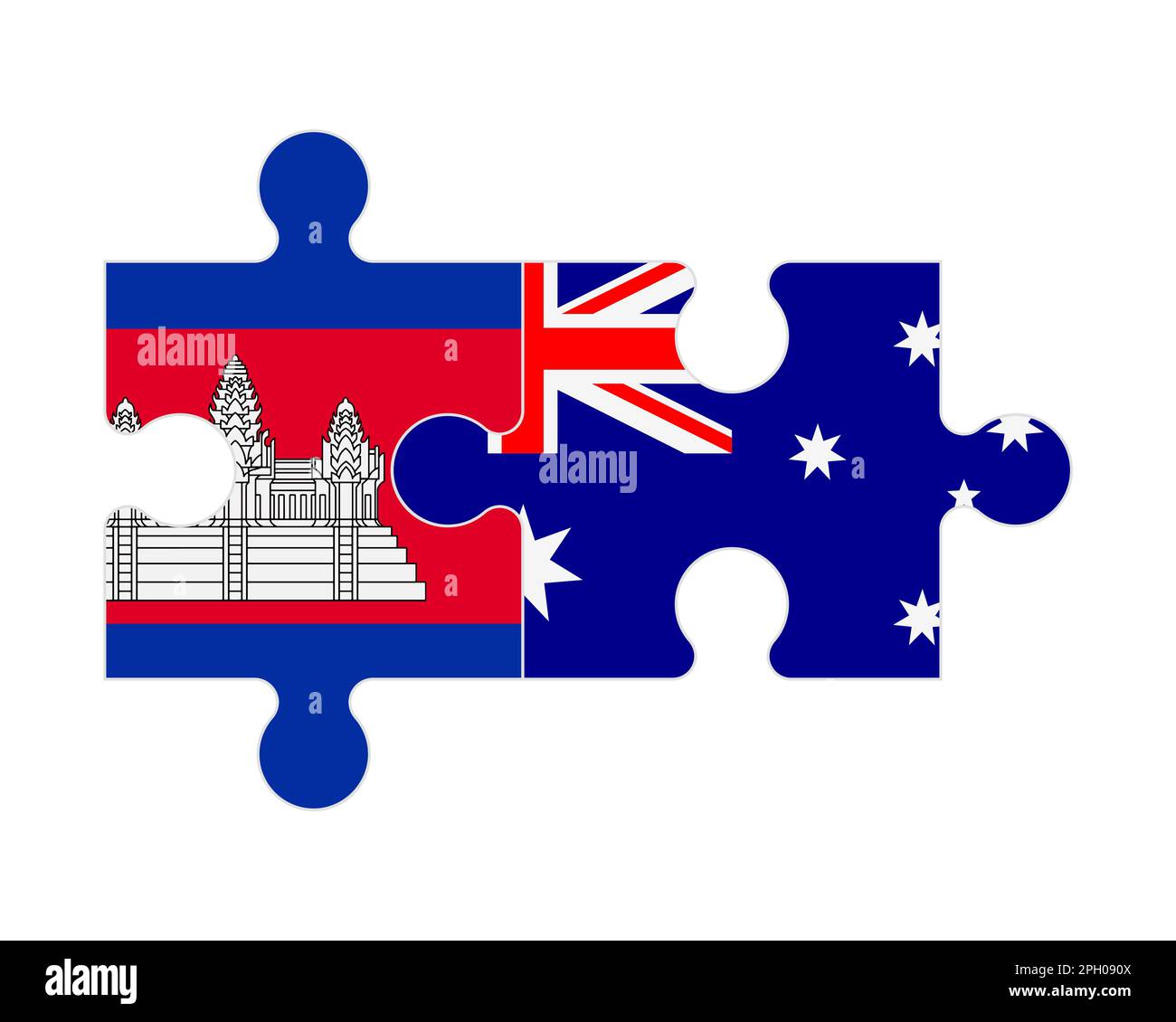 Zusammenhängendes Puzzle von Flaggen von Kambodscha und Australien, Vektor Stock Vektor