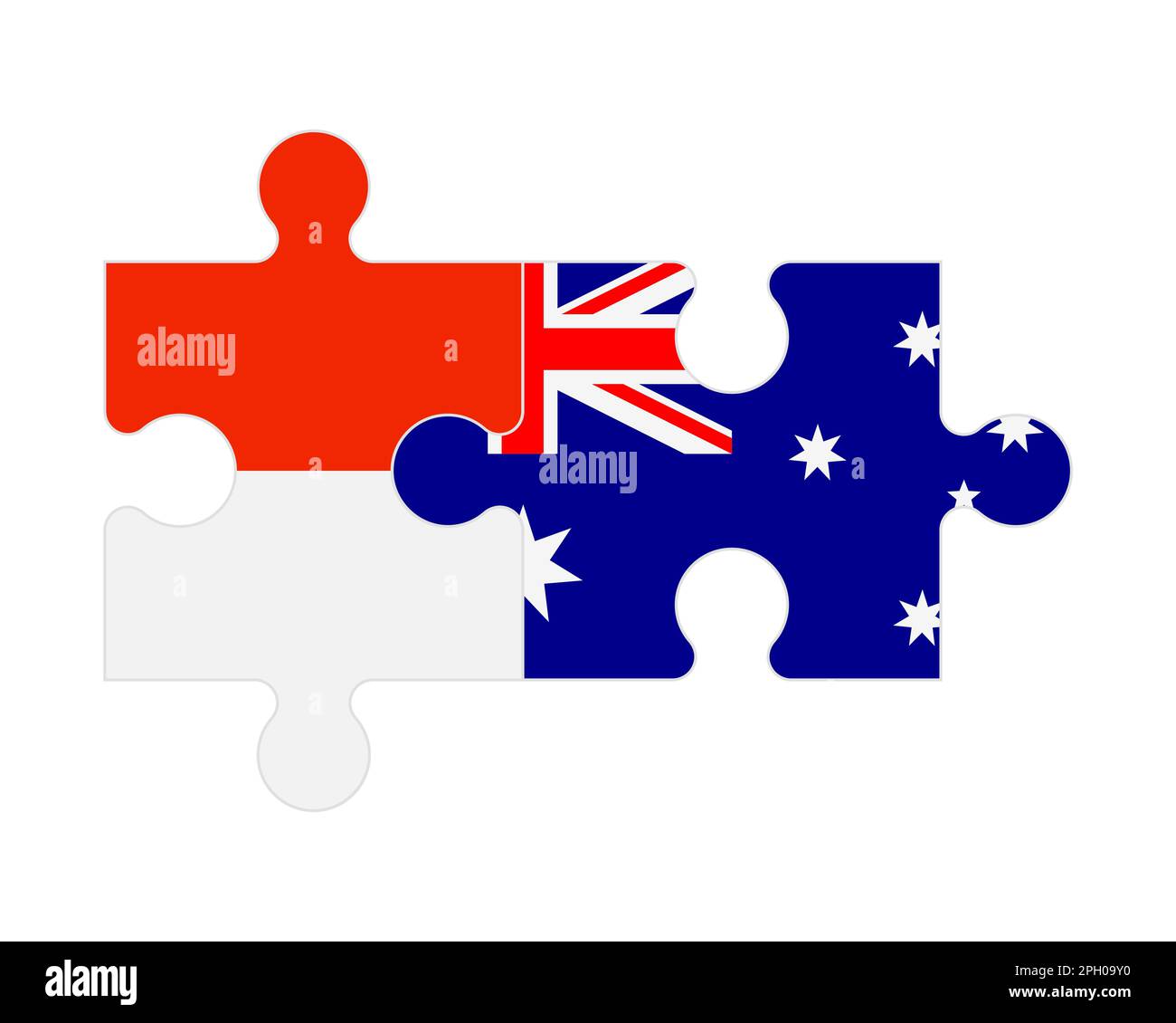 Zusammenhängendes Puzzle von Flaggen Indonesiens und Australiens, Vektor Stock Vektor