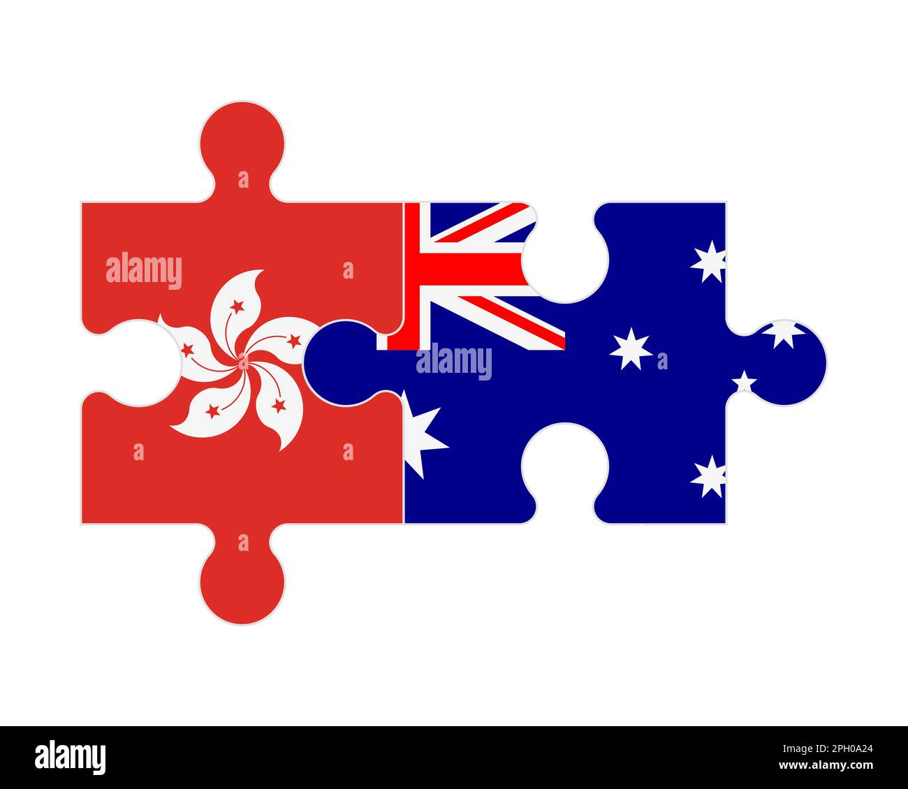 Zusammenhängendes Puzzle aus Flaggen von Hongkong und Australien, Vektor Stock Vektor