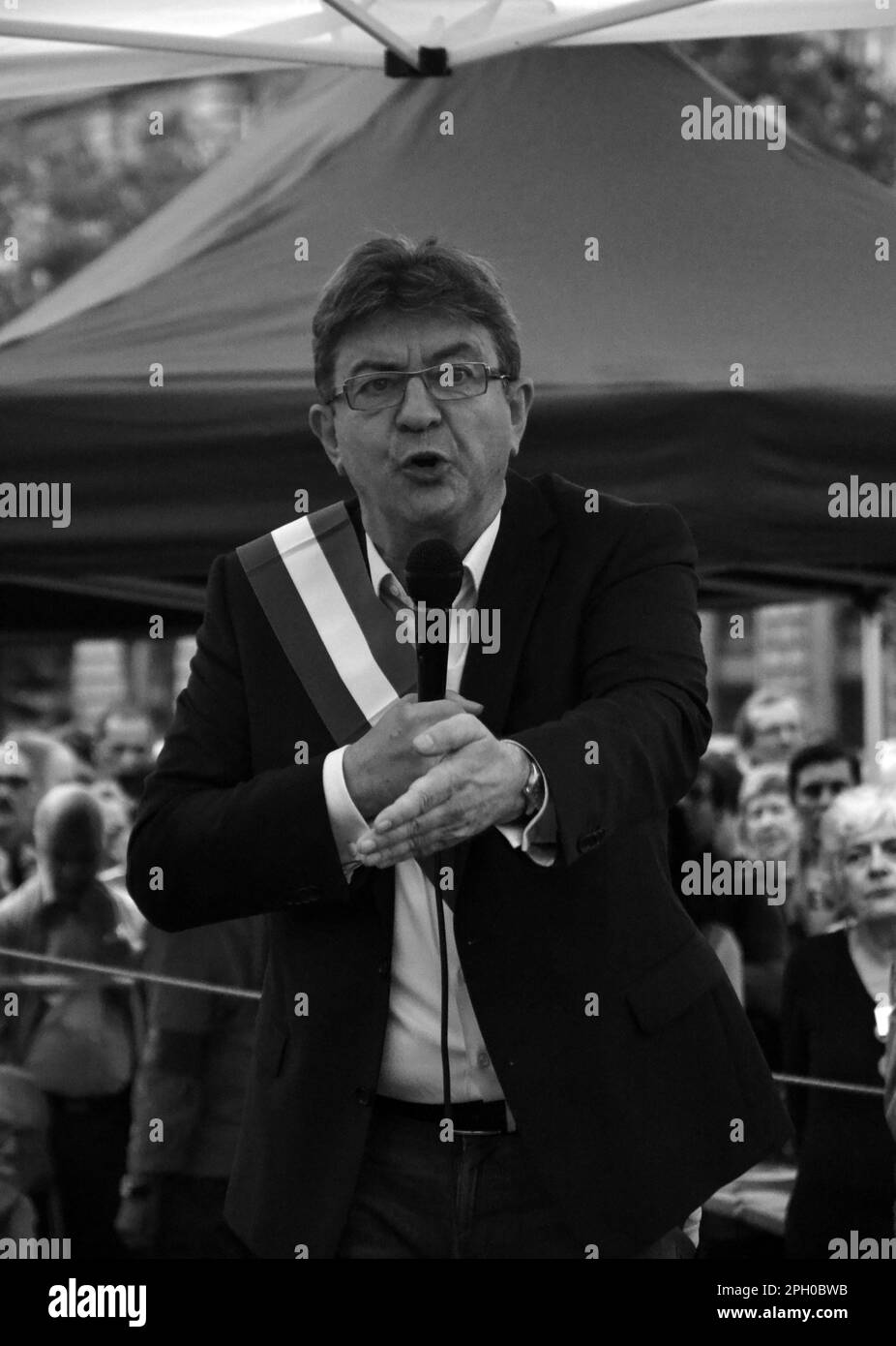 Porträt von Jean-Luc Mélenchon, französischer Stellvertreter und Schöpfer von "La France Insoumise", anlässlich einer Sitzung am 2017 11. juli Stockfoto