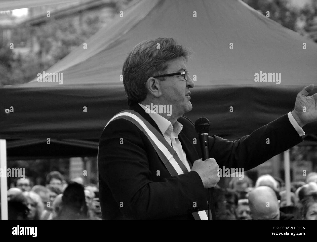 Porträt von Jean-Luc Mélenchon, französischer Stellvertreter und Schöpfer von "La France Insoumise", anlässlich einer Sitzung am 2017 11. juli Stockfoto