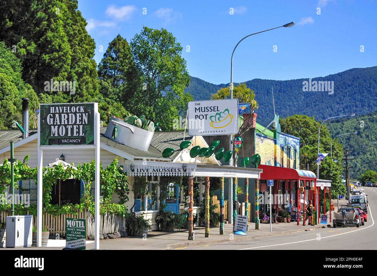 The Mussel Pot Restaurant, Main Road, Havelock, Marlborough Region, South Island, Neuseeland Stockfoto