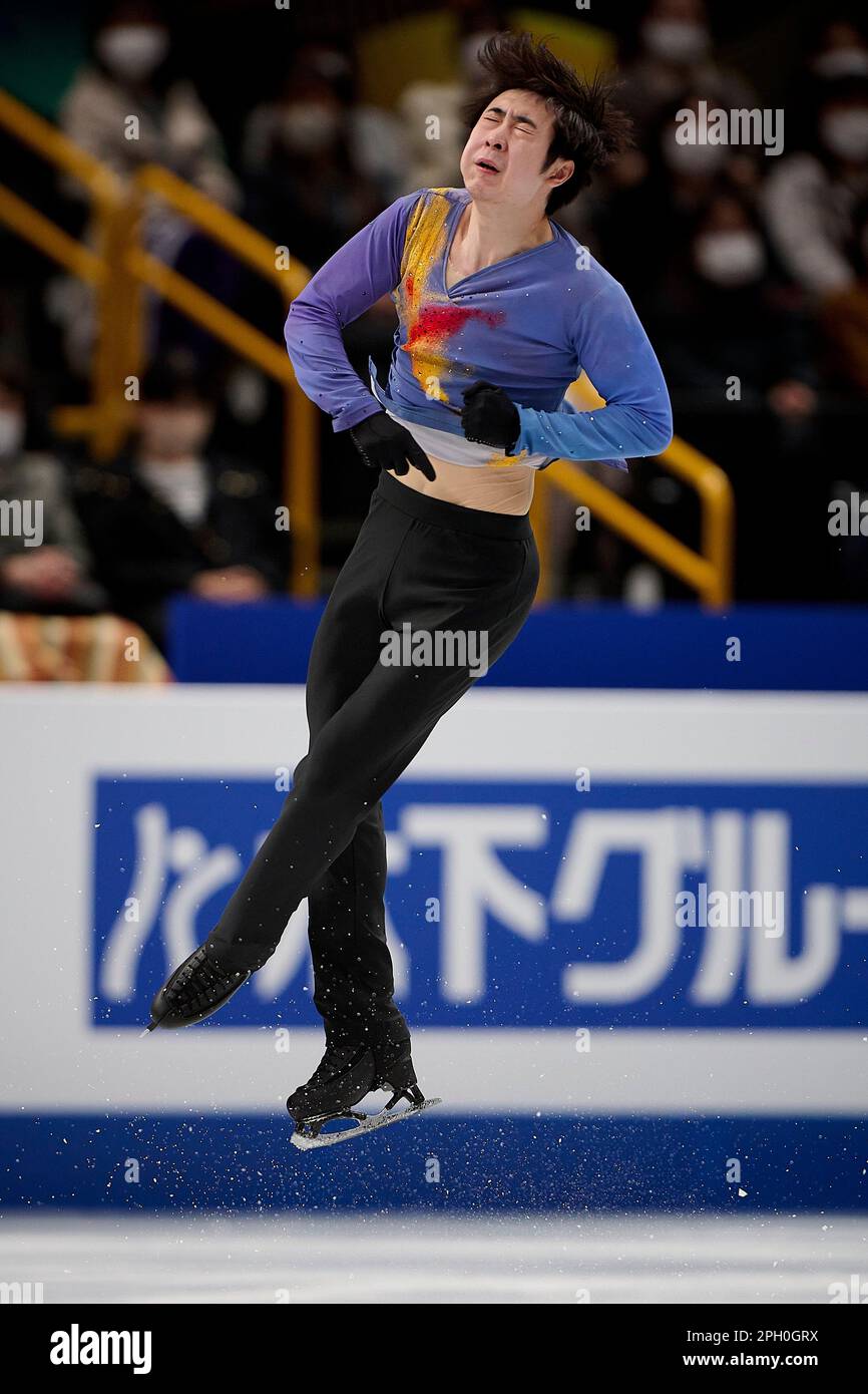 Saitama, Japan. 25. März 2023. Jin Boyang aus China tritt beim kostenlosen Eislaufen der Herren bei der ISU World Figure Skating Championships in der Saitama Super Arena in Saitama, Japan, am 25. März 2023 auf. Kredit: Pablo Morano/Xinhua/Alamy Live News Stockfoto