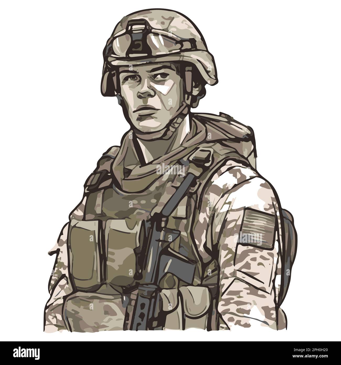 Militärinfanterie. Cartoon-Soldat, isolierte Zeichnung. Vektorkunst der Armee. Mann in Uniform Stock Vektor