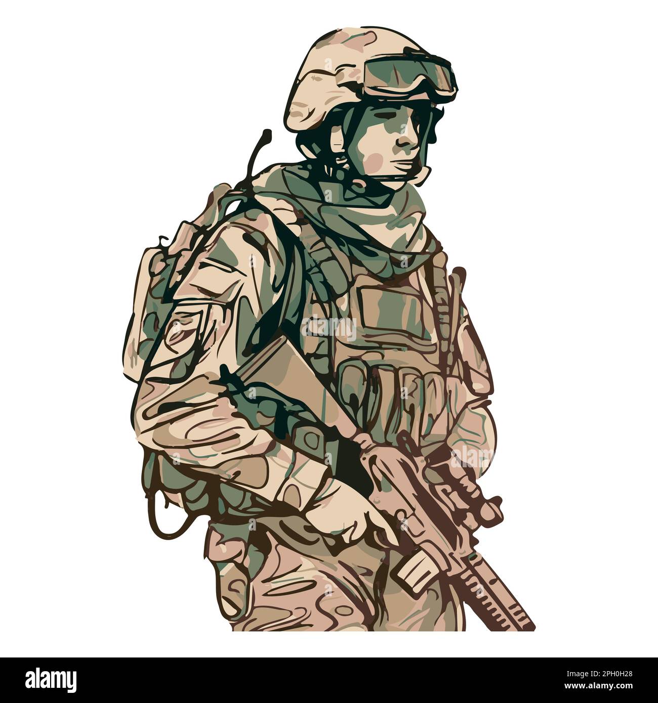 Militärinfanterie. Cartoon-Soldat, isolierte Zeichnung. Vektorkunst der Armee. Mann in Uniform Stock Vektor