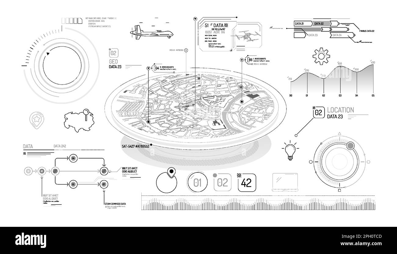 Satz von Infografiken zur Verfolgung von Luftfracht. Stock Vektor