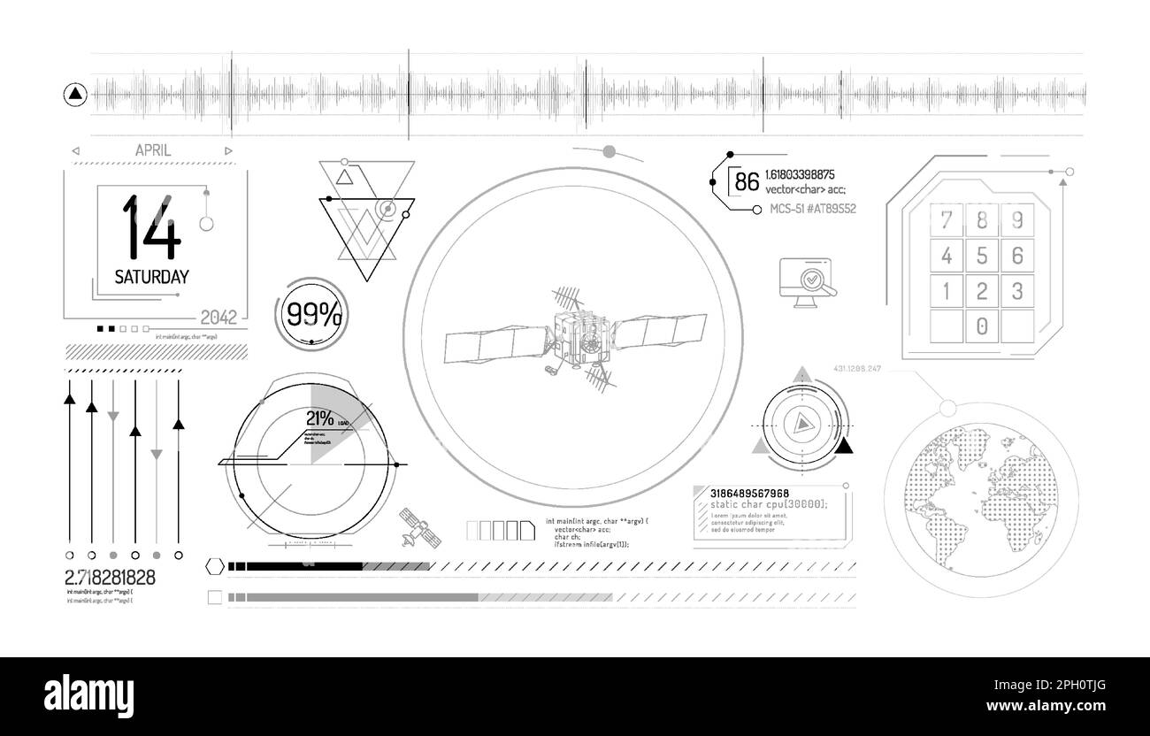 Gruppe von Infografieelementen zur Satellitendateneingabe. Stock Vektor
