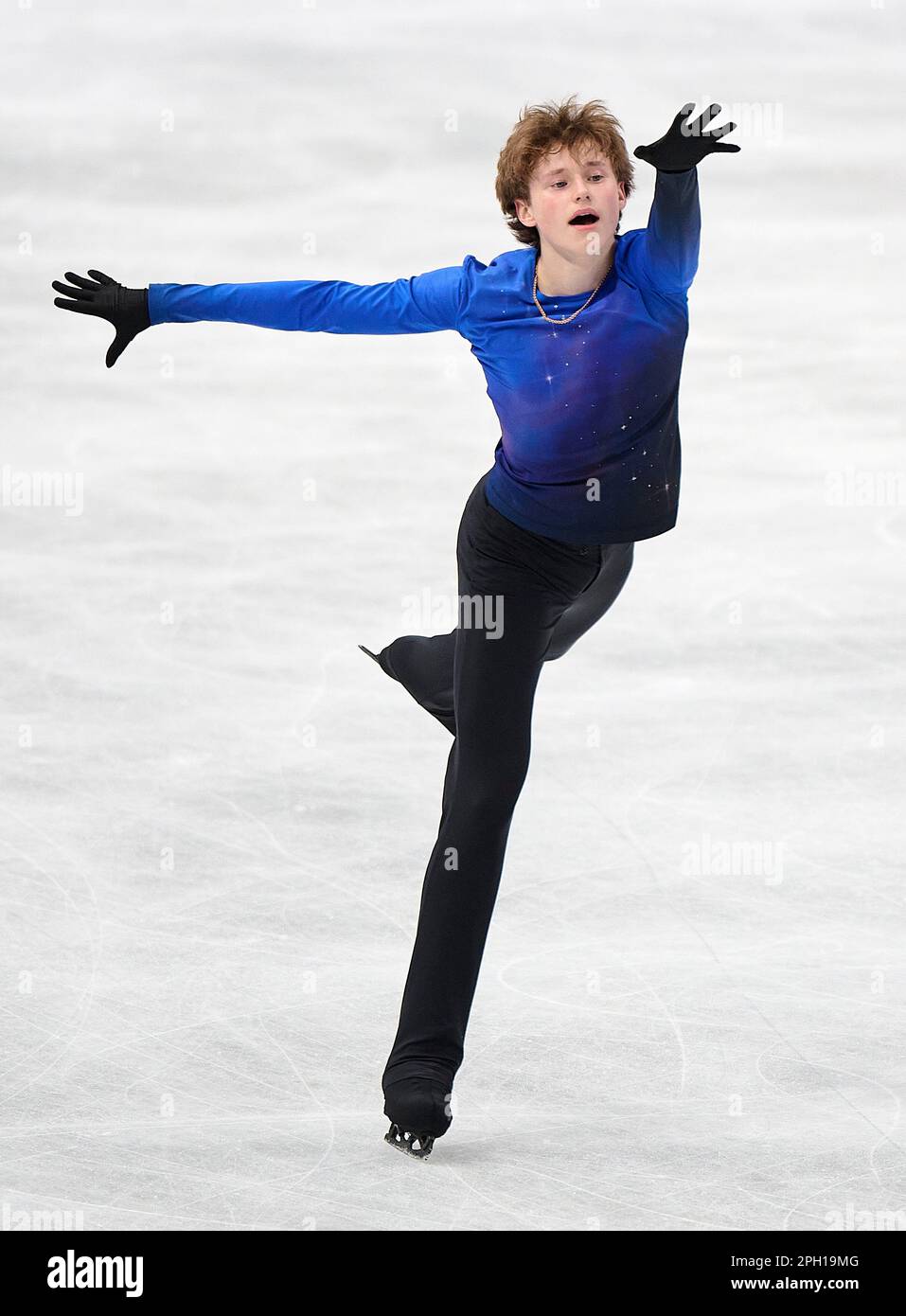 Saitama, Japan. 25. März 2023. Ilia Malinin aus den Vereinigten Staaten tritt beim kostenlosen Eislaufen der Herren bei der ISU World Figure Skating Championships in der Saitama Super Arena in Saitama, Japan, am 25. März 2023 auf. Kredit: Pablo Morano/Xinhua/Alamy Live News Stockfoto