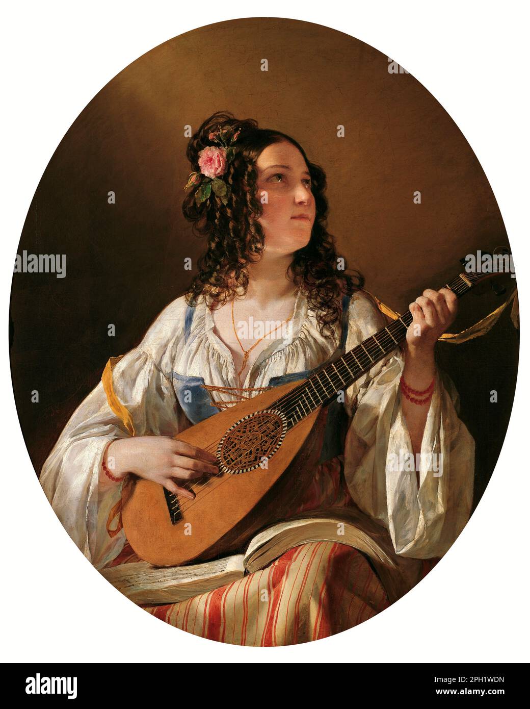 Lute Player vom österreichisch-ungarischen Porträtmaler Friedrich von Amerling (1803-1887), Öl auf Leinwand, 1838 Stockfoto