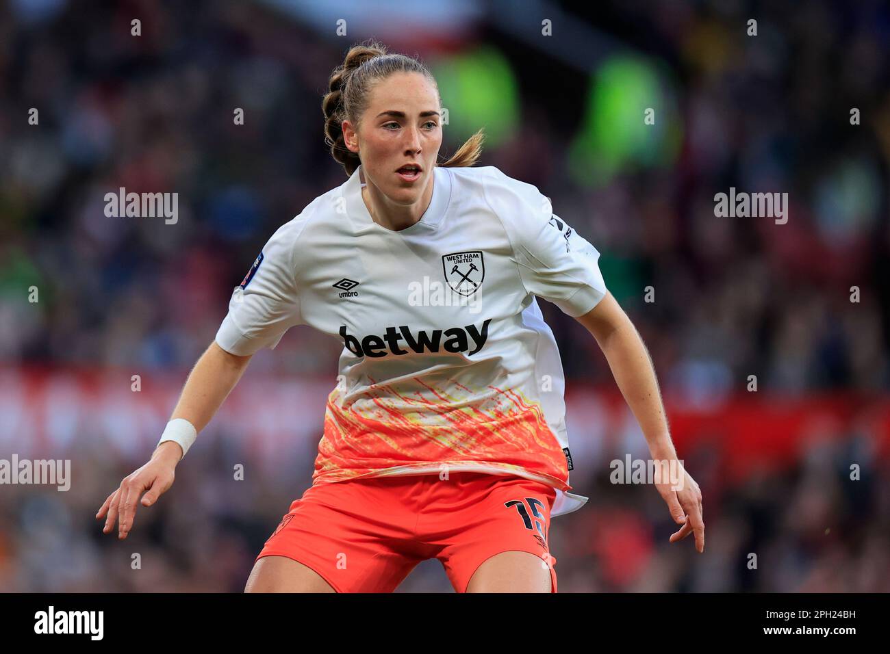 Manchester, Großbritannien. 25. März 2023. Lucy Parker #15 von West Ham United in Aktion während des FA Women's Super League-Spiels Manchester United Women vs West Ham United Women in Old Trafford, Manchester, Großbritannien, 25. März 2023 (Foto von Conor Molloy/News Images) in Manchester, Großbritannien, am 3./25. März 2023. (Foto: Conor Molloy/News Images/Sipa USA) Guthaben: SIPA USA/Alamy Live News Stockfoto