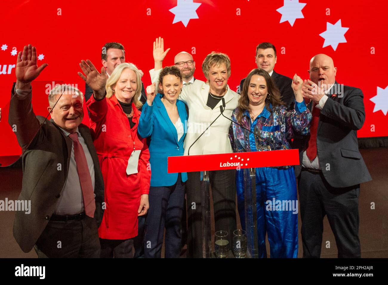 Cork, Irland. 25. März 2023. Die 72. labour-Party-Konferenz findet heute im Silver Springs Hotel in Cork statt. Labour Party-Vorsitzende Ivana Bacik und Parteikollegen, nachdem sie ihre Grundsatzrede zu einer vollgepackten Konferenz gehalten haben. Kredit: AG News/Alamy Live News Stockfoto