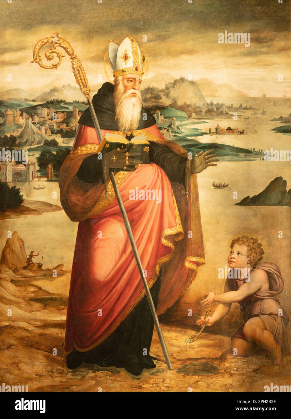 GENUA, ITALIEN - 7. MÄRZ 2023: Das Gemälde von St. Augustine in der Kirche Chiesa di Francesco da Paola Chiesa di Francesco da Paola von Ottavio Semino Stockfoto
