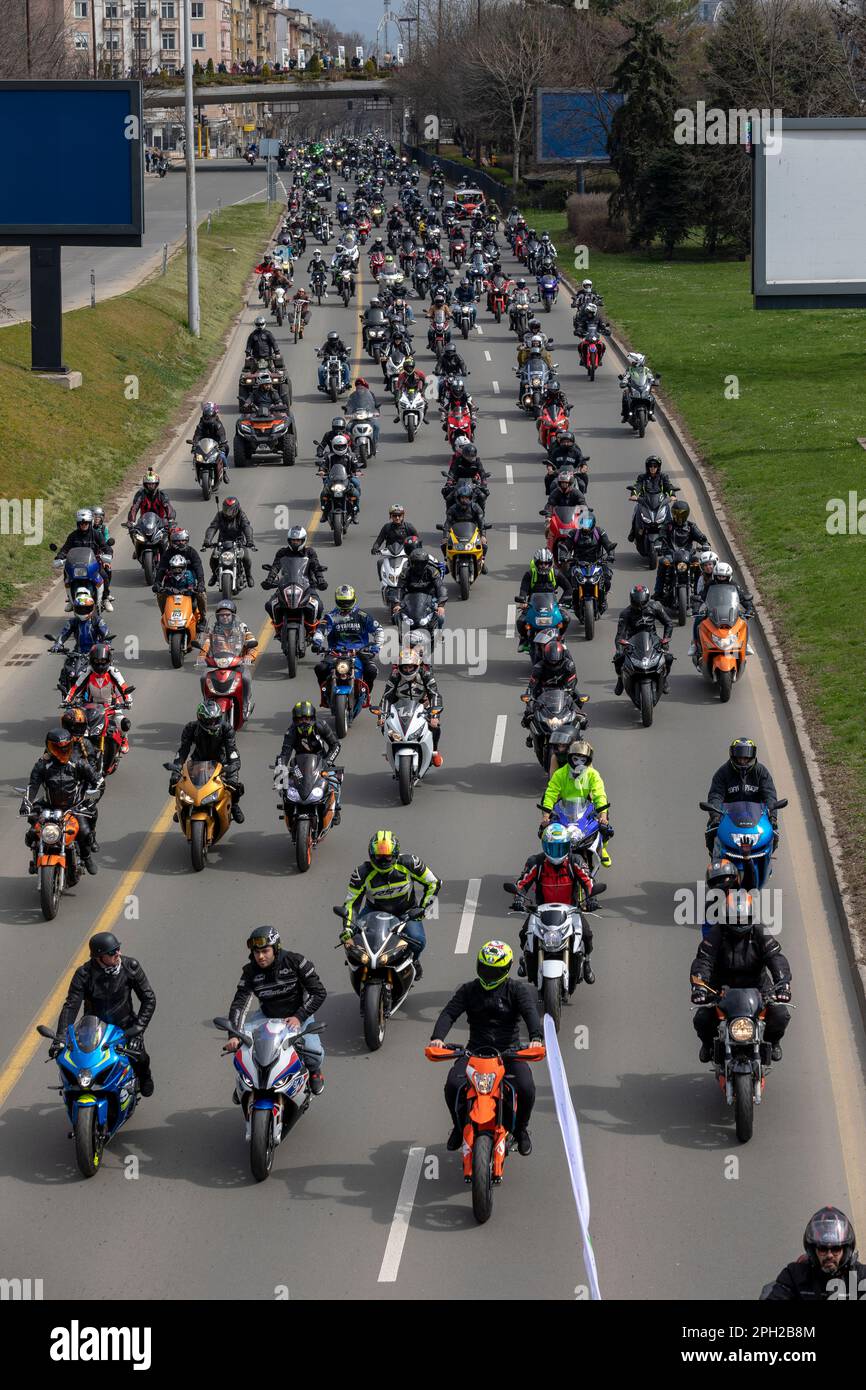 Sofia, Bulgarien - 25. März 2023: Offizielle Eröffnung der Sommermotorradsaison in Sofia, Bulgarien Stockfoto