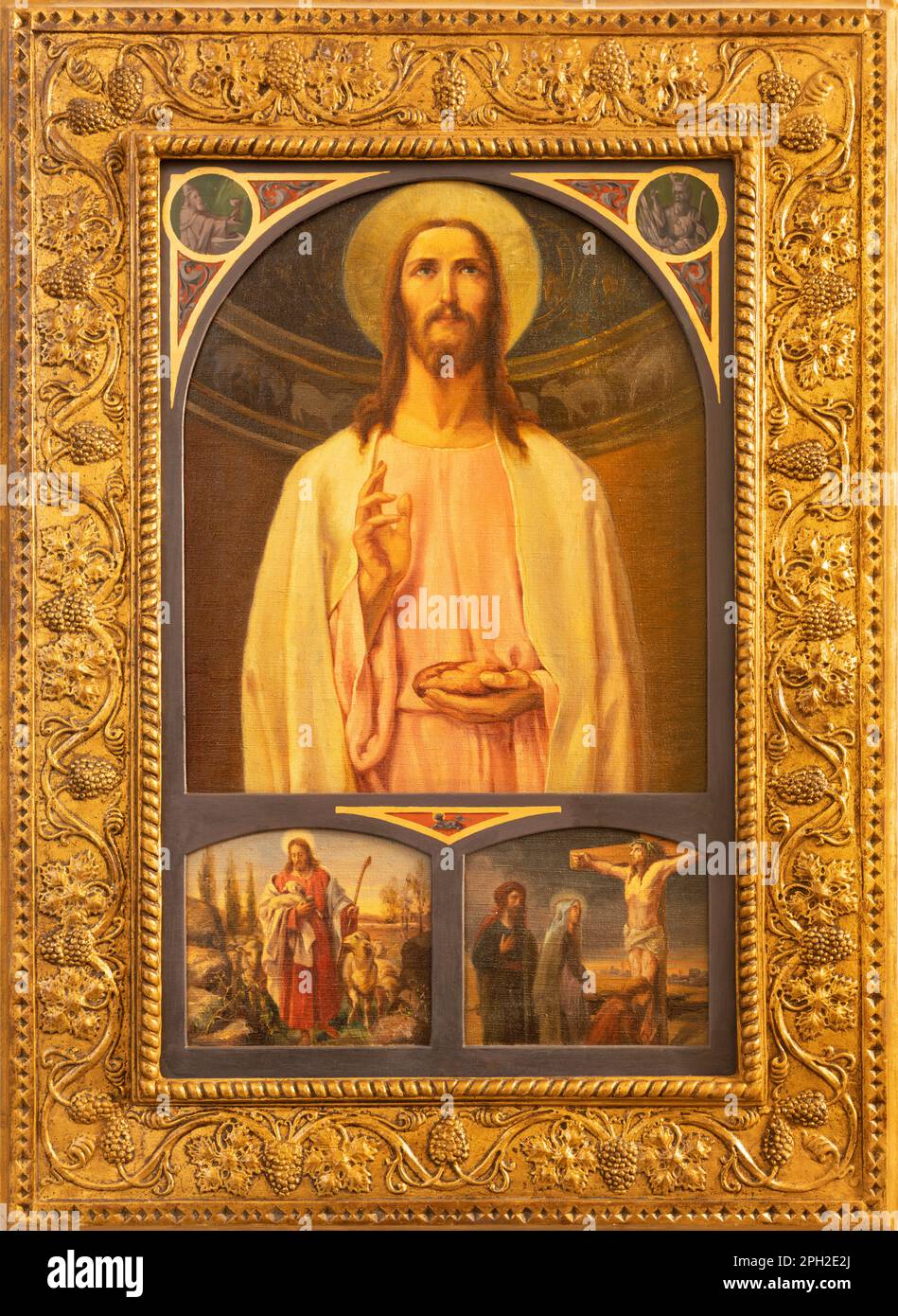 GENUA, ITALIEN - 7. MÄRZ 2023: Das Gemälde des Eucharistischen Christus in der Kirche Chiesa di San Sisto durch Autor mit den Initialen V.B. (1926). Stockfoto