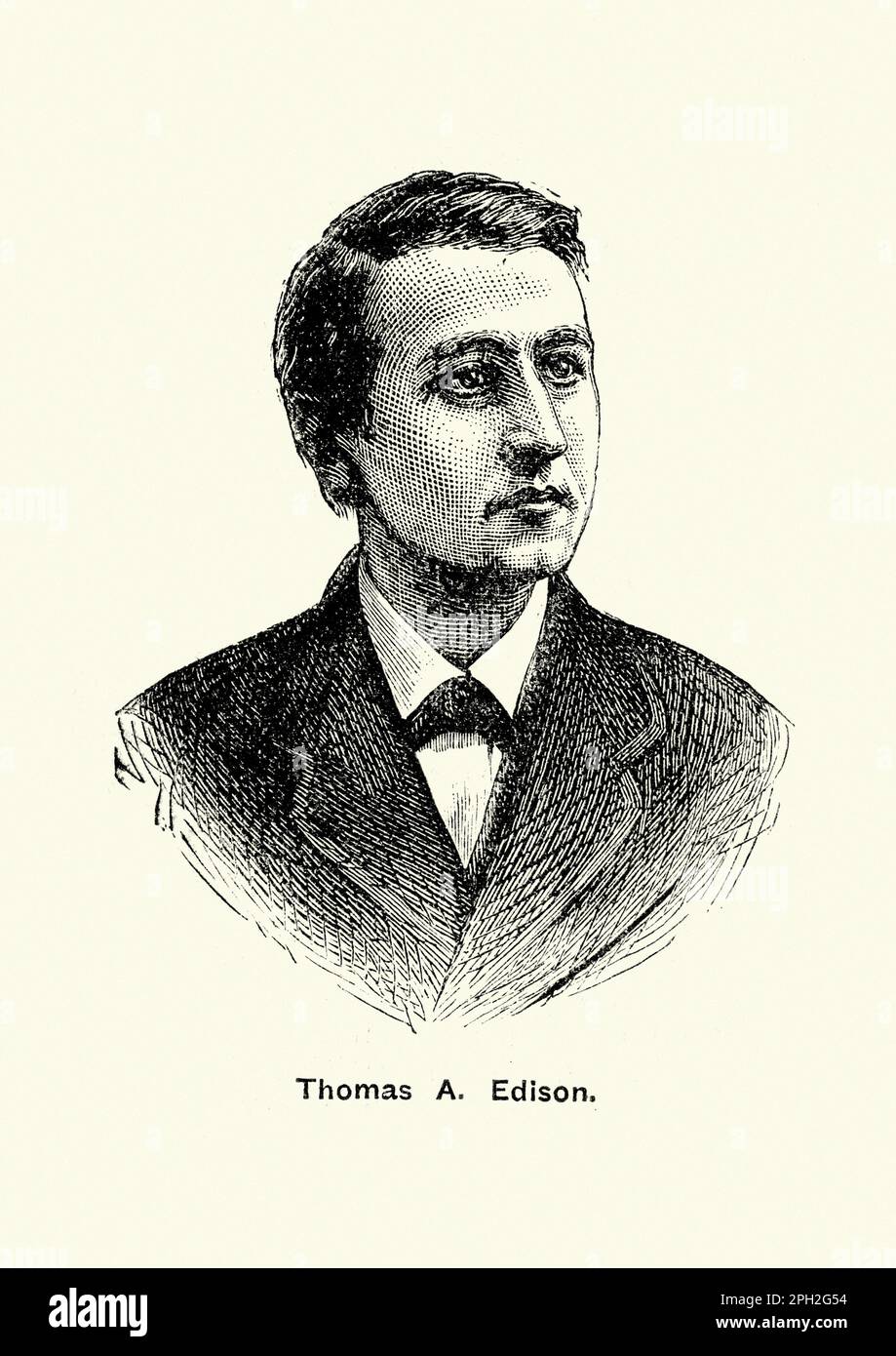 Die klassische Gravur von Thomas Alva Edison (11. Februar 1847 bis 18. Oktober 1931) war ein amerikanischer Erfinder und Geschäftsmann. Er hat viele Geräte entwickelt Stockfoto