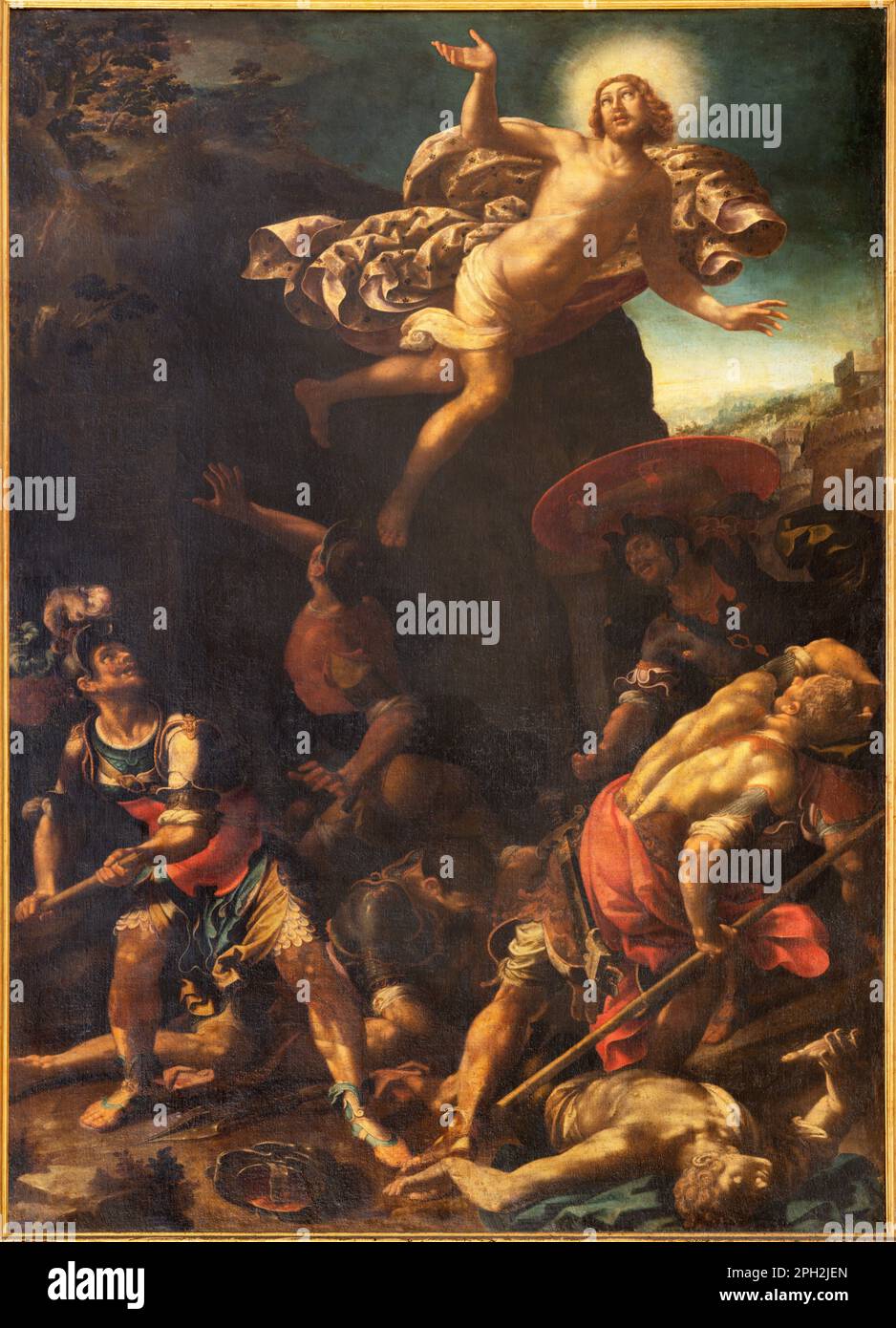 GENUA, ITALIEN - 7. MÄRZ 2023: Das Gemälde der Auferstehung in der Kirche Basilica di Santa Maria Assunta von Aurelio Lomi Gentileschi (1556-1624). Stockfoto