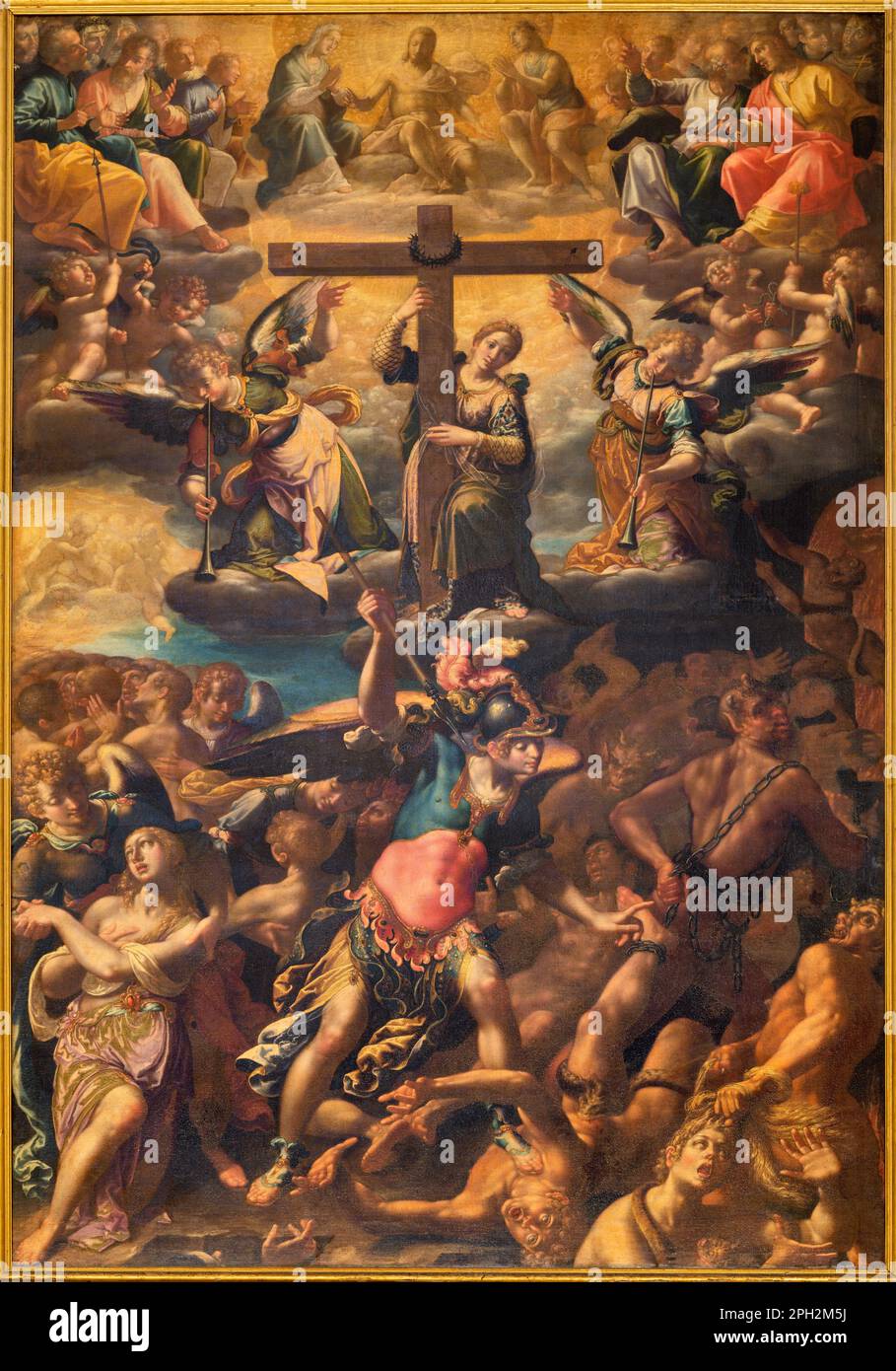 GENUA, ITALIEN - 7. MÄRZ 2023: Das Gemälde des letzten Gerichts in der Kirche Basilica di Santa Maria Assunta von Aurelio Lomi (1556-1622). Stockfoto