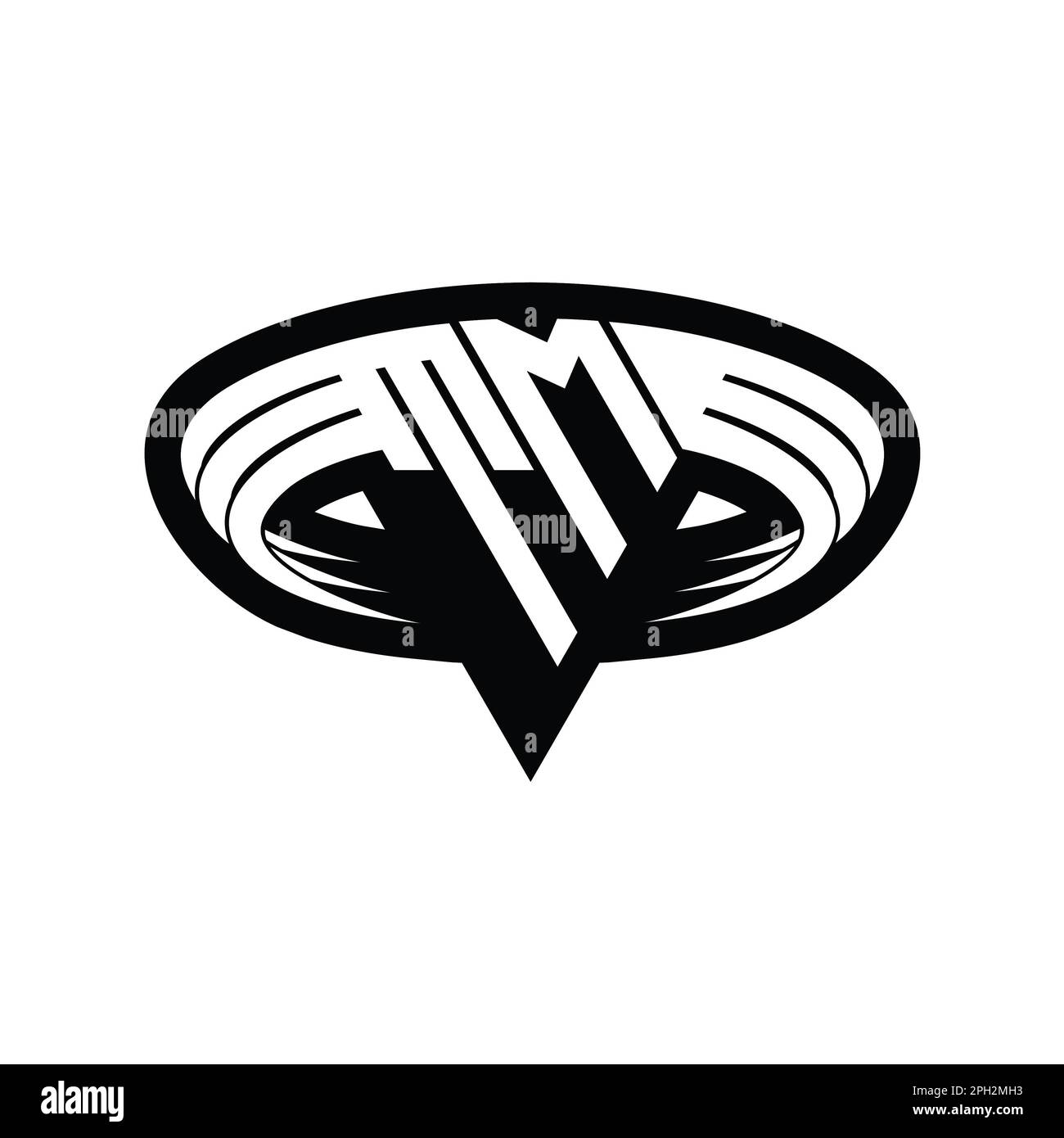 TM-Logo-Monogramm mit dreieckiger Schichtform isoliertes Umriss-Design Stockfoto