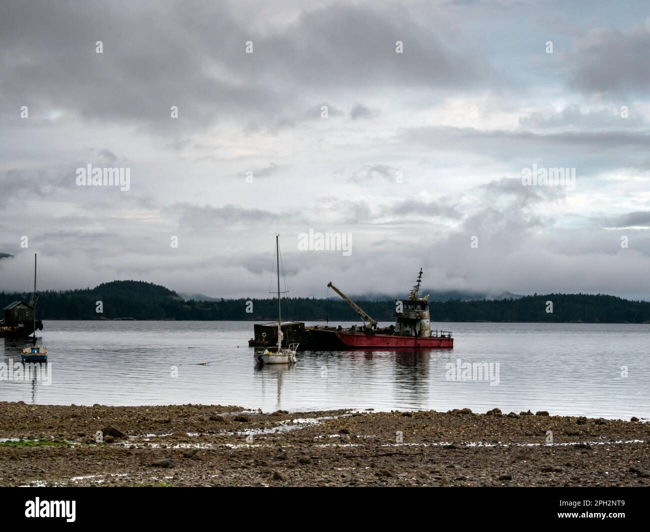 BC00734-00...BRITISH COLUMBIA - Ältere Boote liegen in Saltery Bay am südlichen Ende des Sunshine Coast Trail vor. Stockfoto