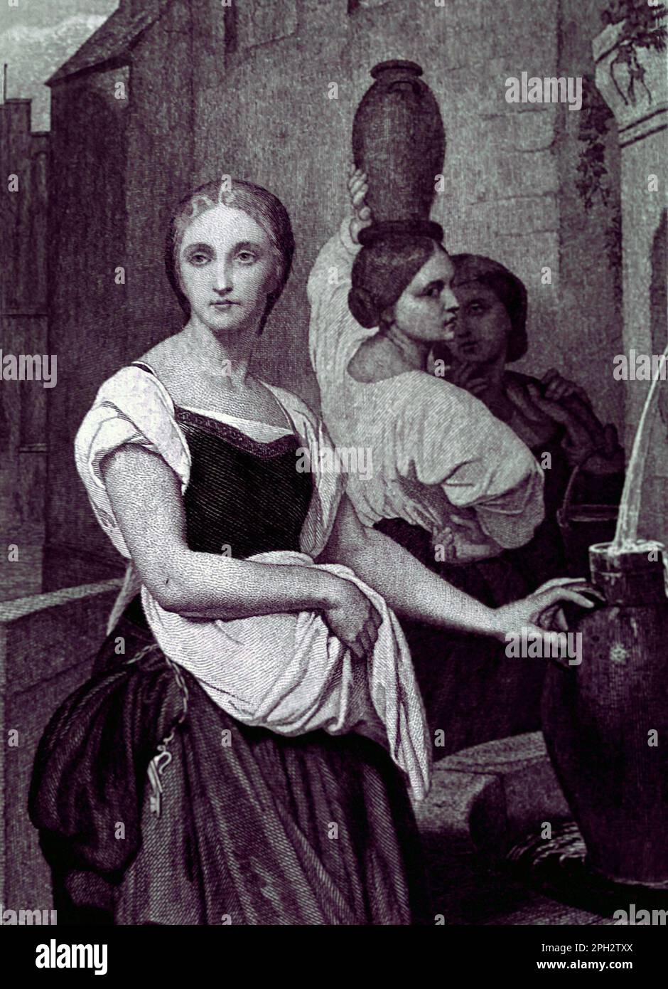 Marguerite at the Fountain, ein Druck aus der George Barrie International Gallery of Prints, veröffentlicht c 1886. Aus einem Gemälde von Ary Scheffer 1795-1858. Eingraviert von Leopold Flameng. Stockfoto