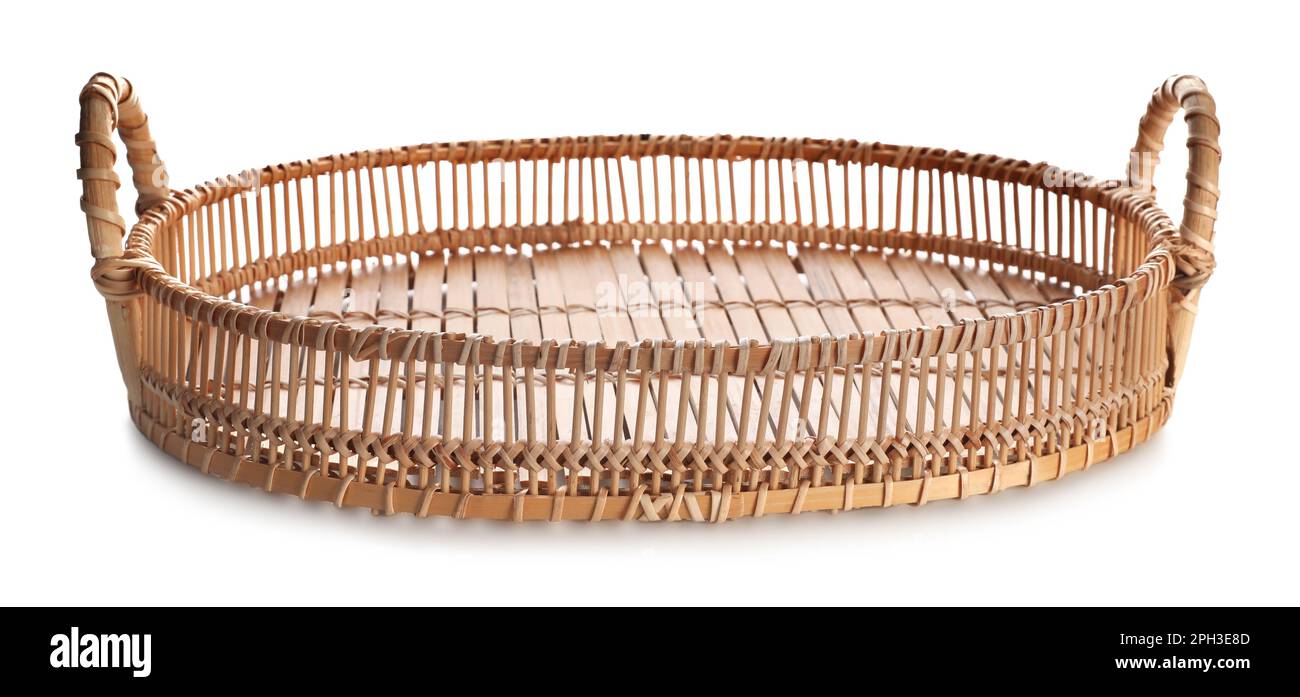 Ein leeres Korbblech, isoliert auf weiß Stockfoto