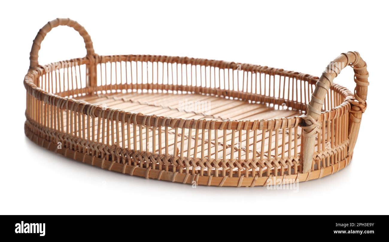 Ein leeres Korbblech, isoliert auf weiß Stockfoto