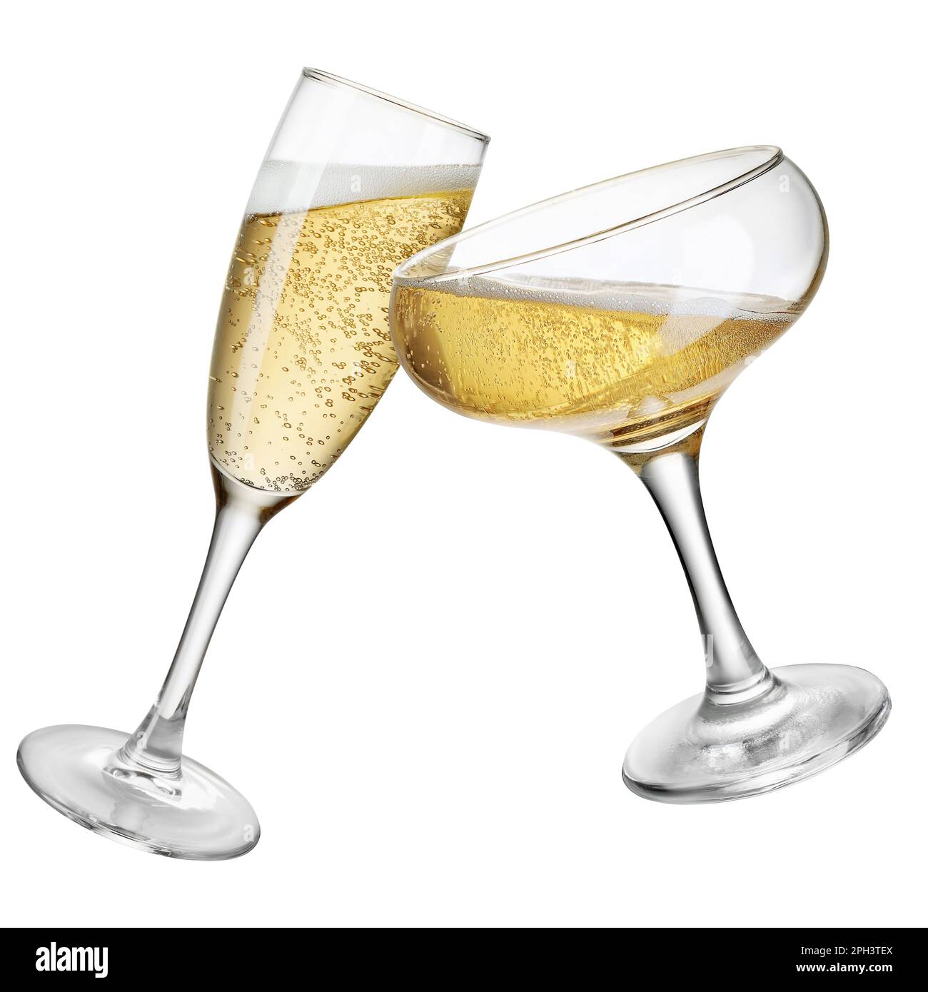 Gläser Champagner für Toast, isoliert auf Weiß Stockfoto