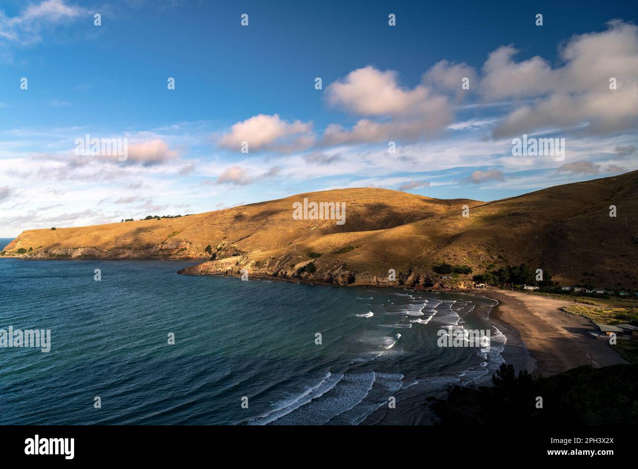 Allgemeiner Blick über Taylors Fehler Beach in der Nähe des Christchurch Vorortes Sumner, Canterbury, Neuseeland Stockfoto