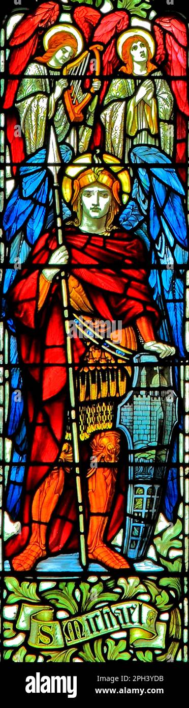 Erzengel, st. Michael, Buntglas, Blakeney, Norfolk, England, Großbritannien Stockfoto