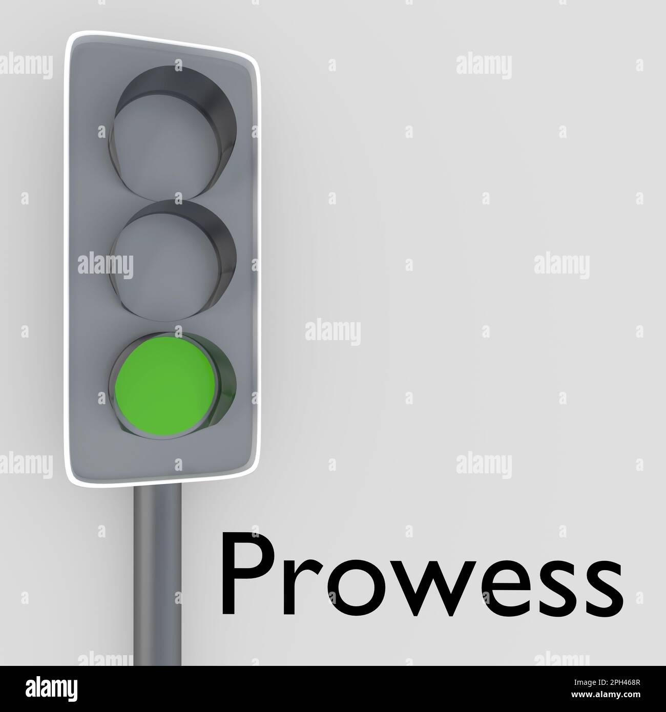 3D Abbildung: Grüne Farbe in Ampel mit dem Titel PROWESS. Stockfoto