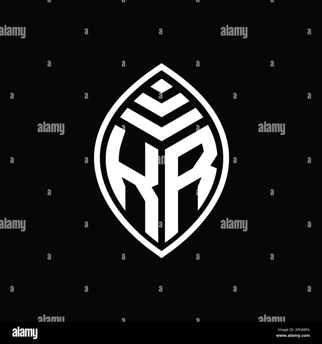 KR Logo Monogramm elegante Blattform isoliertes Umriss-Design Stockfoto