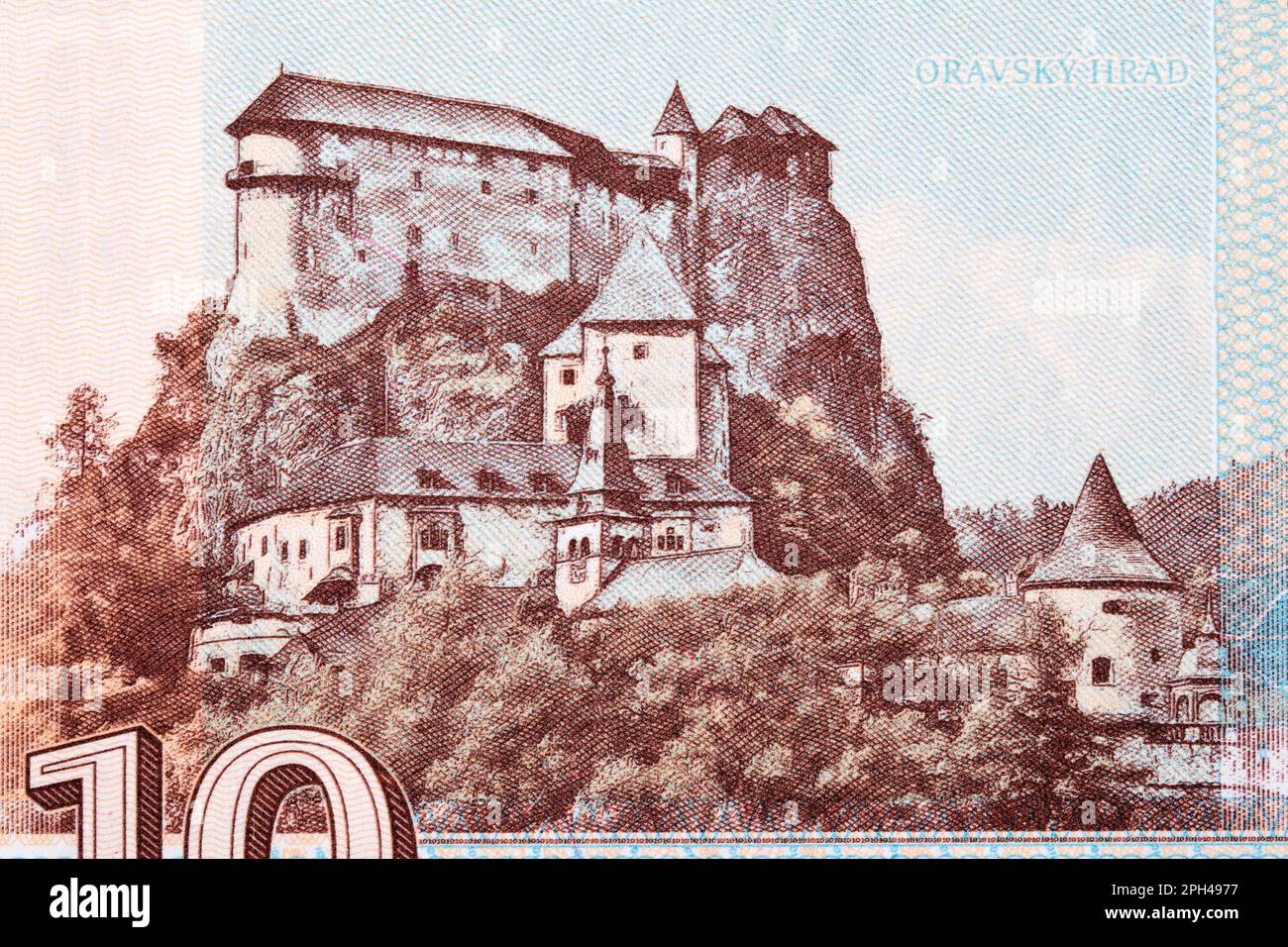 Burg Orava aus dem slowakischen Geld - Krone Stockfoto
