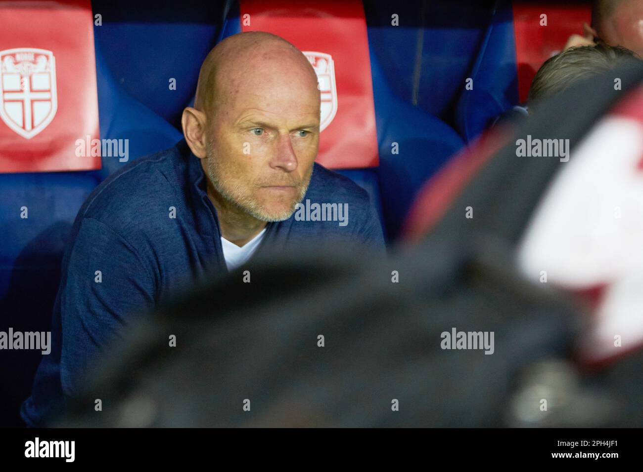 Stale Solbakken, Cheftrainer von Norwegen während der UEFA EURO 2024, European Qualifiers Group A Fußballspiel zwischen Spanien und Norwegen am 25. März 2023 im La Rosaleda Stadium in Malaga, Spanien - Foto: Joaquin Corchero/DPPI/LiveMedia Stockfoto