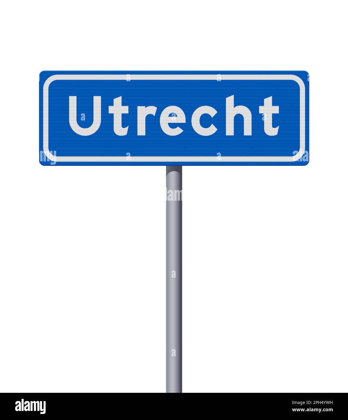 Vektordarstellung der Stadt Utrecht (Niederlande) Eingang blaues Straßenschild am Metallmast Stock Vektor