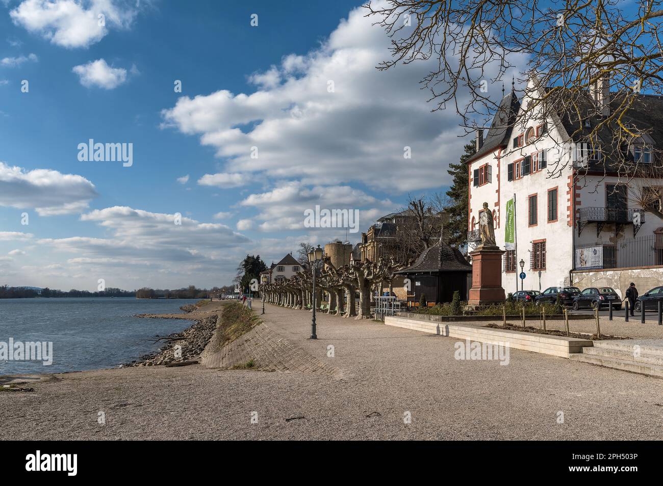 Uferpromenade am Rhein in Eltville am Rhein, Hessen, Deutschland Stockfoto