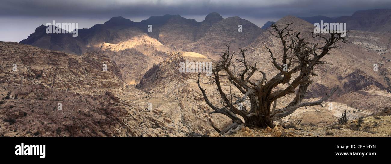 Blick über die Landschaft der Berge von Jabal Abu Mahmoud, Südjordanien, Naher Osten Stockfoto