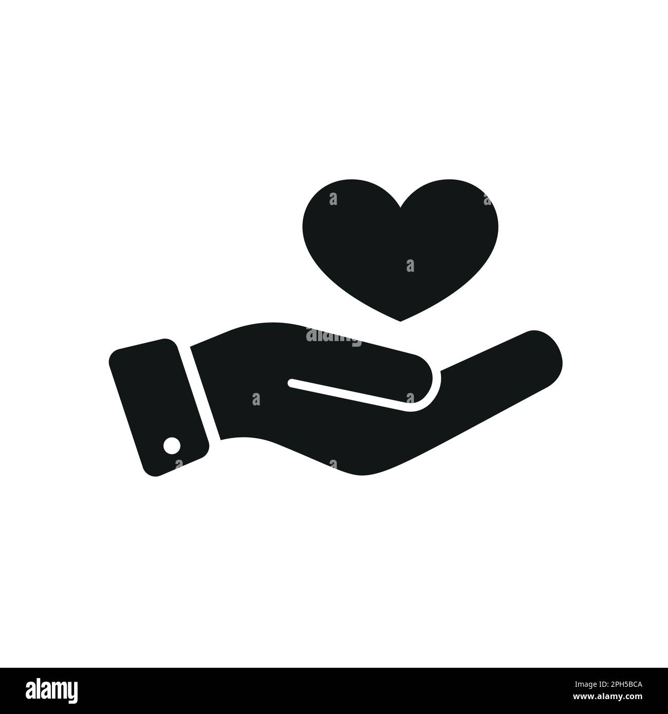 Herz über Hand – Symbol. Hochwertige schwarze Vektordarstellung. Symbol isoliert auf weißem Hintergrund. Einfaches abstraktes Symbol in Schwarz. Vektordarstellung für Stock Vektor