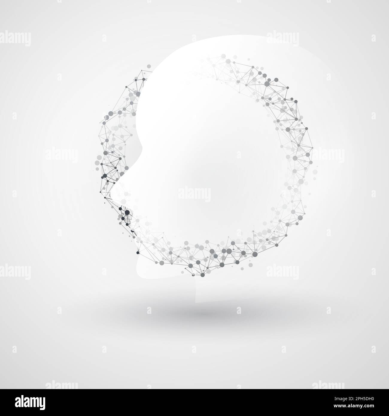 Maschinelles Lernen, künstliche Intelligenz, Cloud Computing und Netzwerkdesign-Konzept mit Human- oder Robotergesicht und Netzwerk-Mesh-Ring Stock Vektor