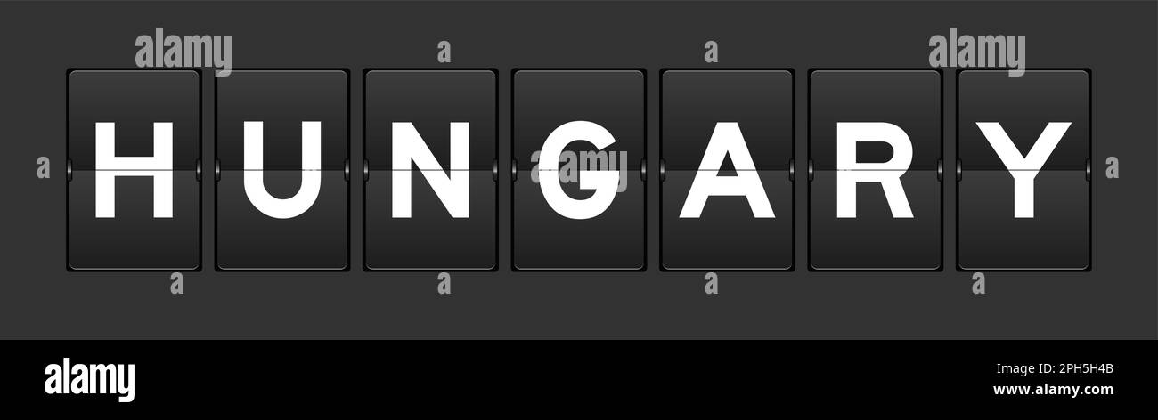 Schwarzes analoges Flipboard mit dem Wort ungarn auf grauem Hintergrund Stock Vektor