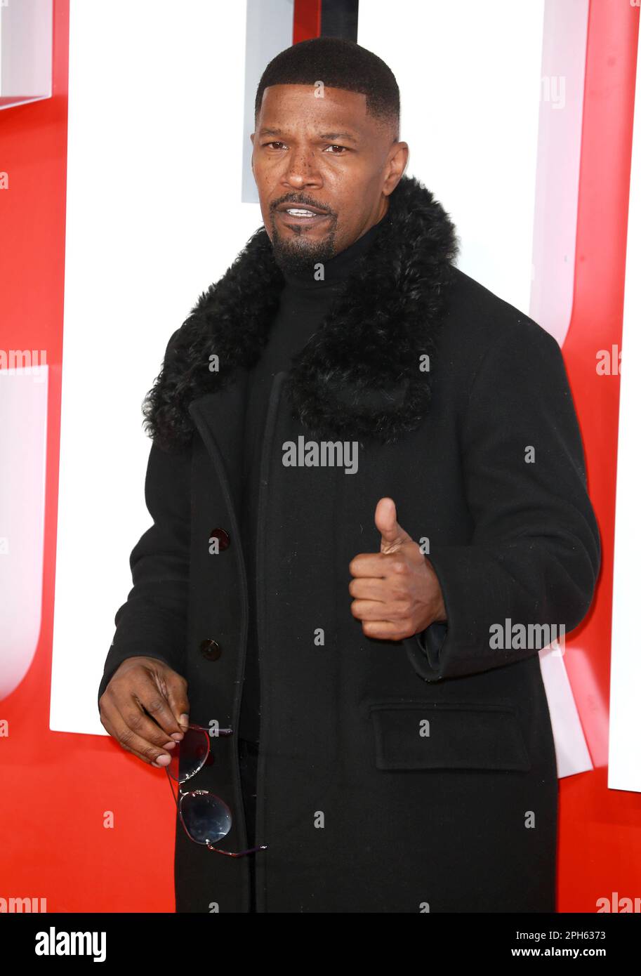 Jamie Foxx besucht die europäische Premiere von „Creed III“ am Cineworld Leicester Square in London. Stockfoto