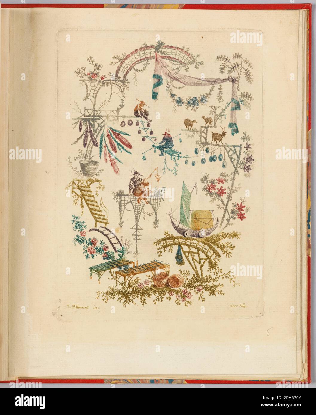 Zierdesign von „Nouvelle Suite de cahiers chinois a l'usage des Dessinateurs et des peintres“, No. 2, Inventes et dessines par Jean Pillement. Graves par Anne Allen nach 1775 von Jean-Baptiste Pillement Stockfoto