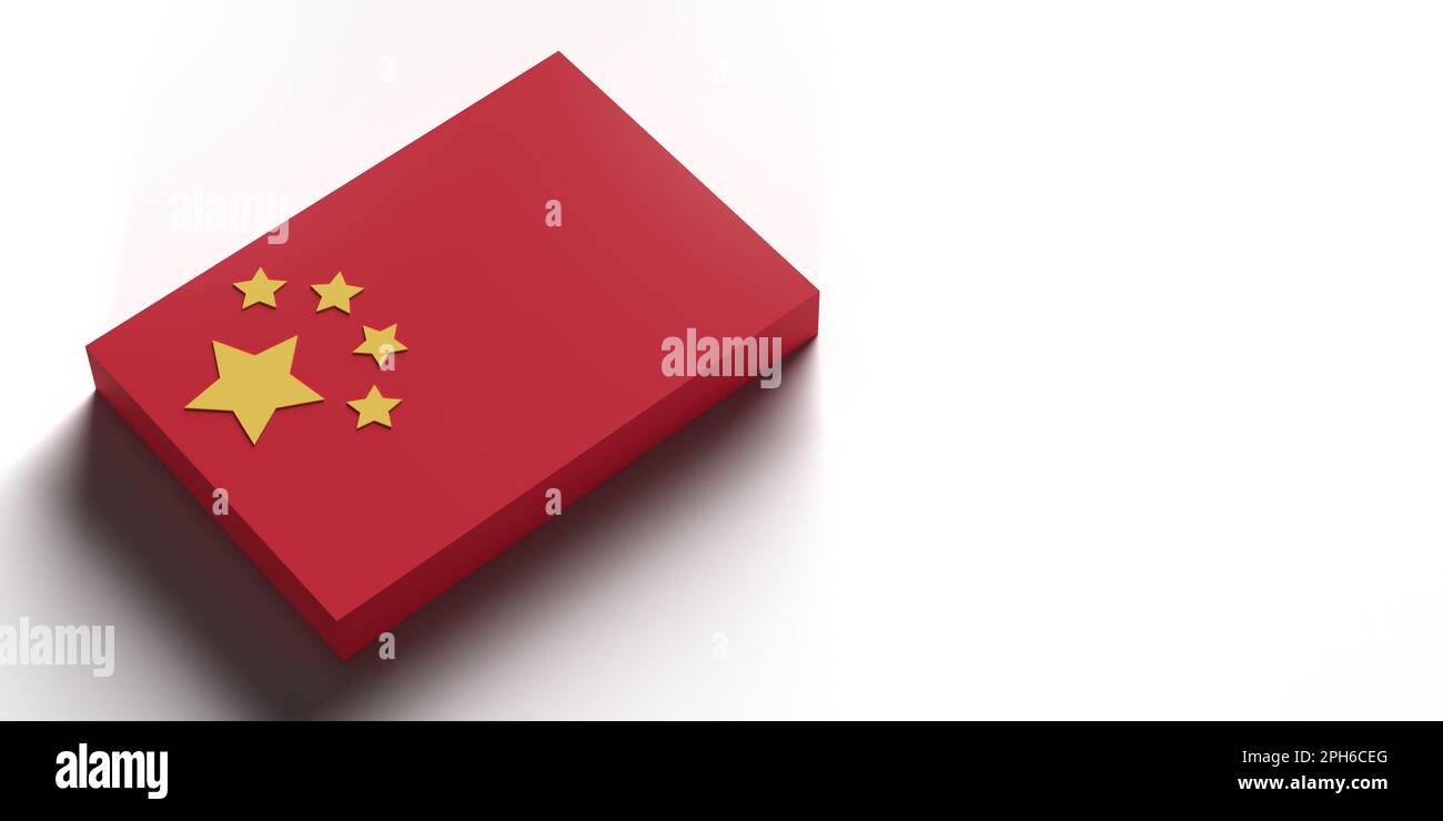 Bannerhintergrund für chinesische Flagge mit Kopierbereich und Beschneidungspfad. Konzept der gerenderten 3D-Darstellung. Symbol für den Stolz des chinesischen Landes. Horizontale Zusammensetzung Stockfoto